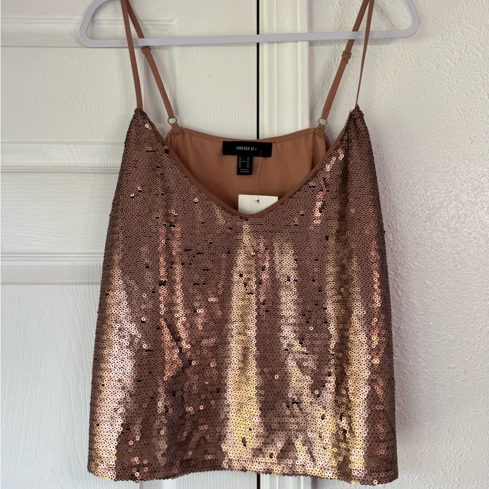Forever 21 rose gold Sequin Women's Top plus OX